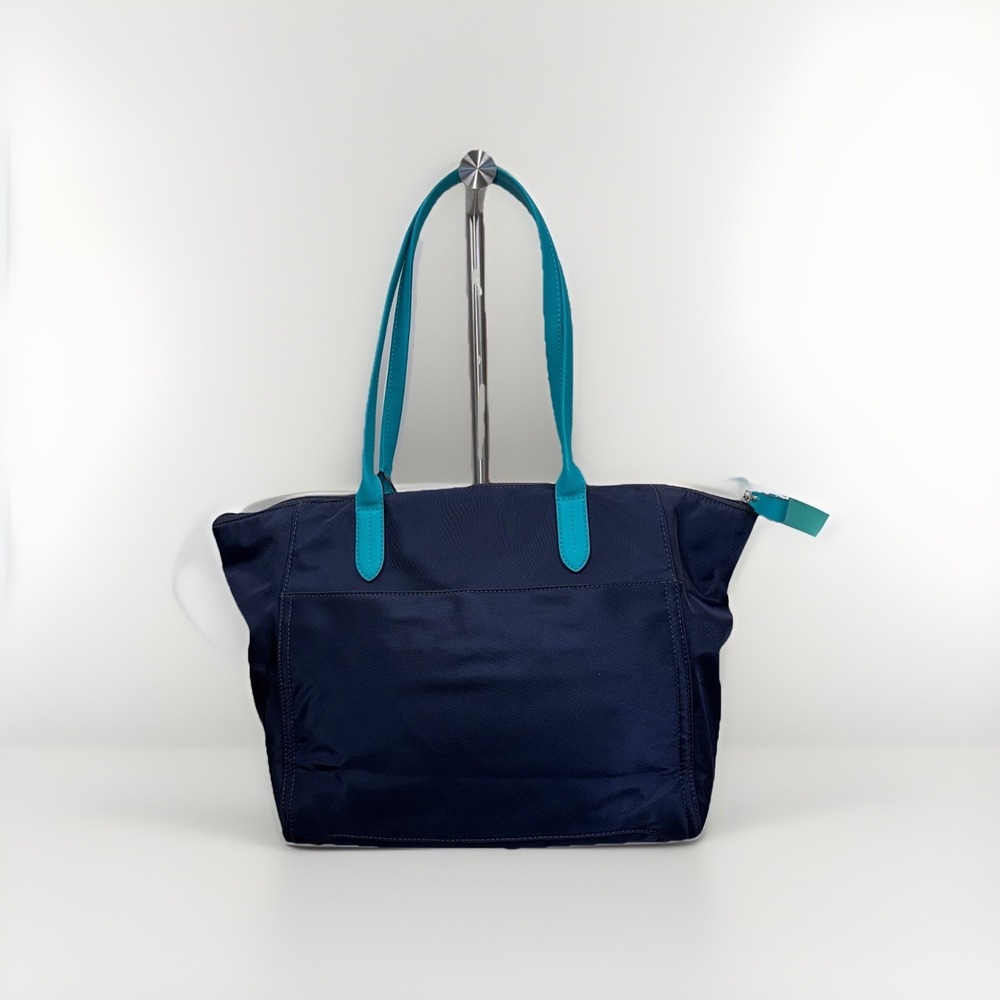 Michael Kors Kelsey Nylon Tote Navy Blue Turquoise Trim‎ Travel Work Bag - Picture 3 of 6